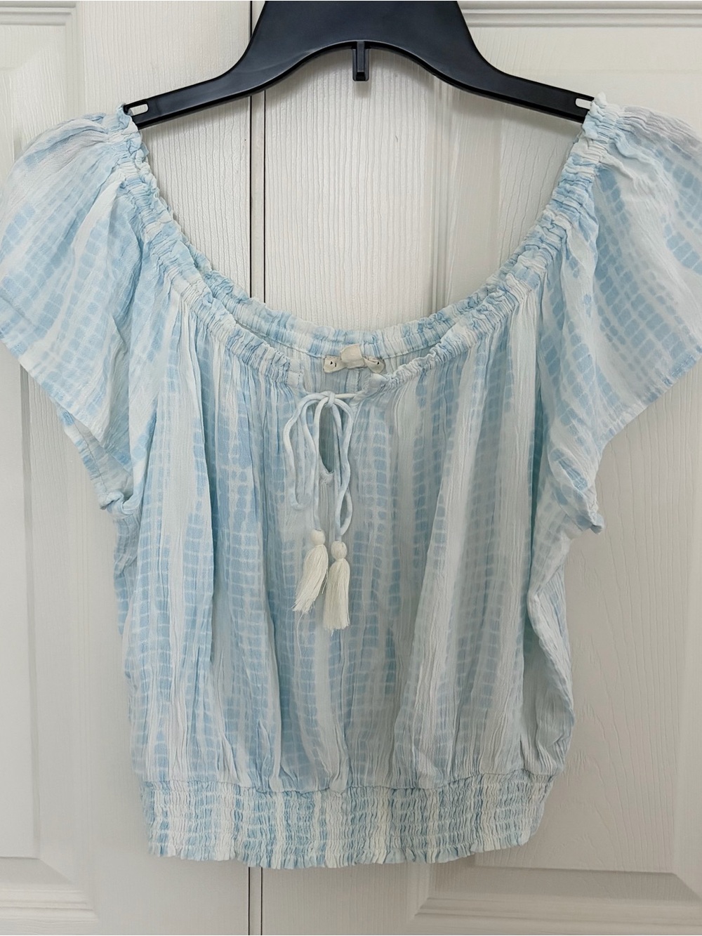 Pacsun Blue Tie Dye Peasant Top with Tassel Tie